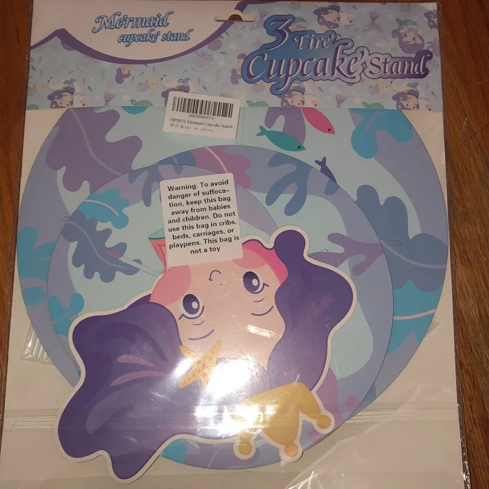 3 Tier Mermaid Cupcake Birthday Stand Purple Blue‎ Multi Colored